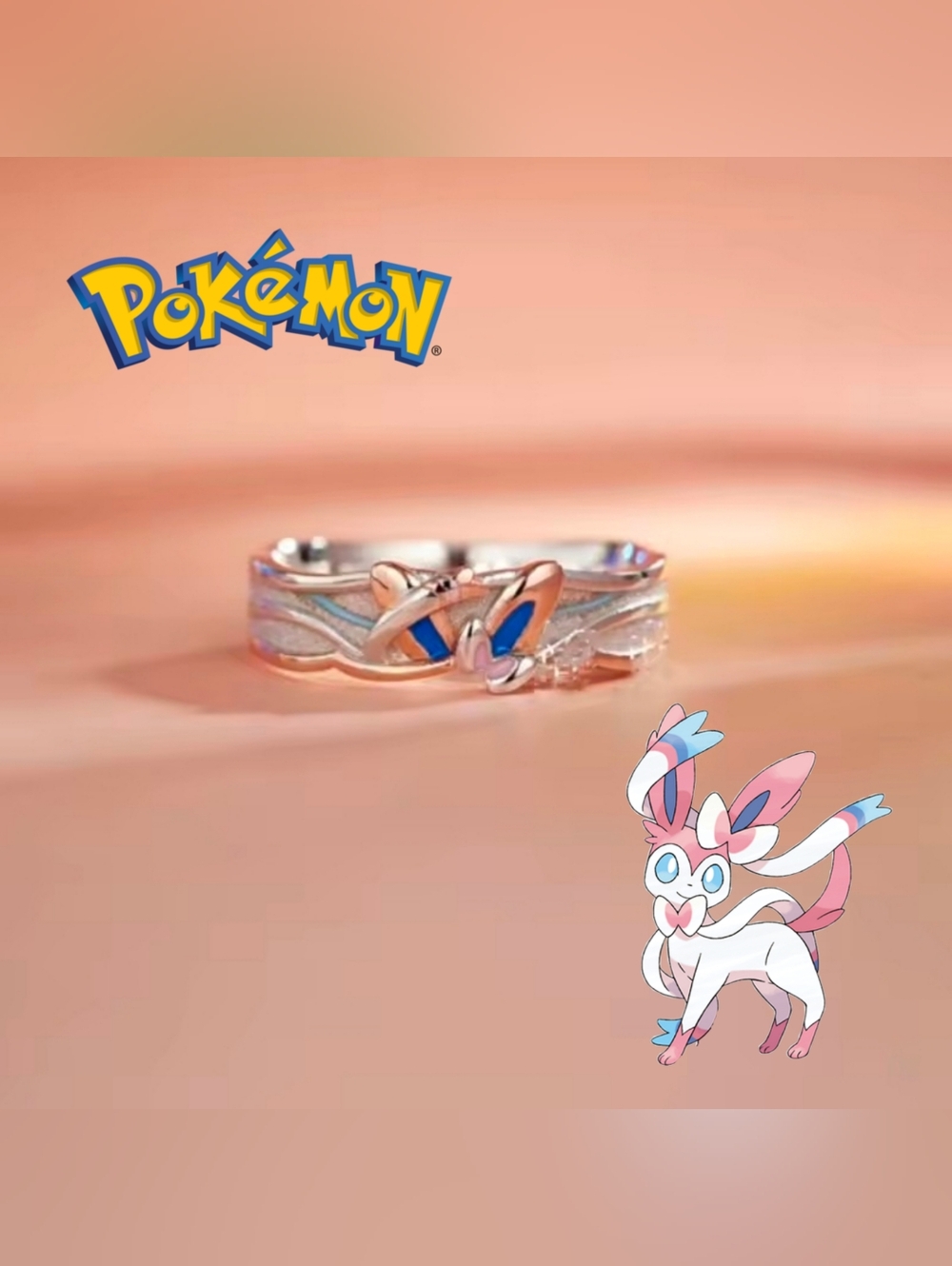 Pokemon Sylveon Silver Tone Adjustable Ring